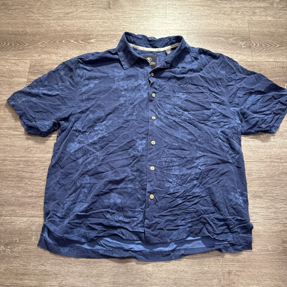 Jamaica Jaxx Shirt Mens XXL Blue Floral 100% Silk Camp Hawaiian Resort Button Up
